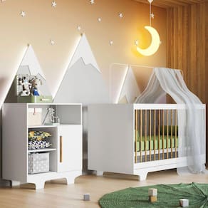 Quarto de Bebê Completo Flocos 100% Mdf 1 Porta Branco 4104 - Tigus Baby
