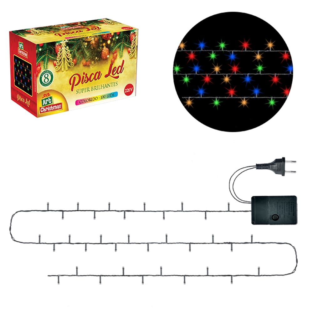 Pisca Led 100 Led Colorido Rgb 8M 220V