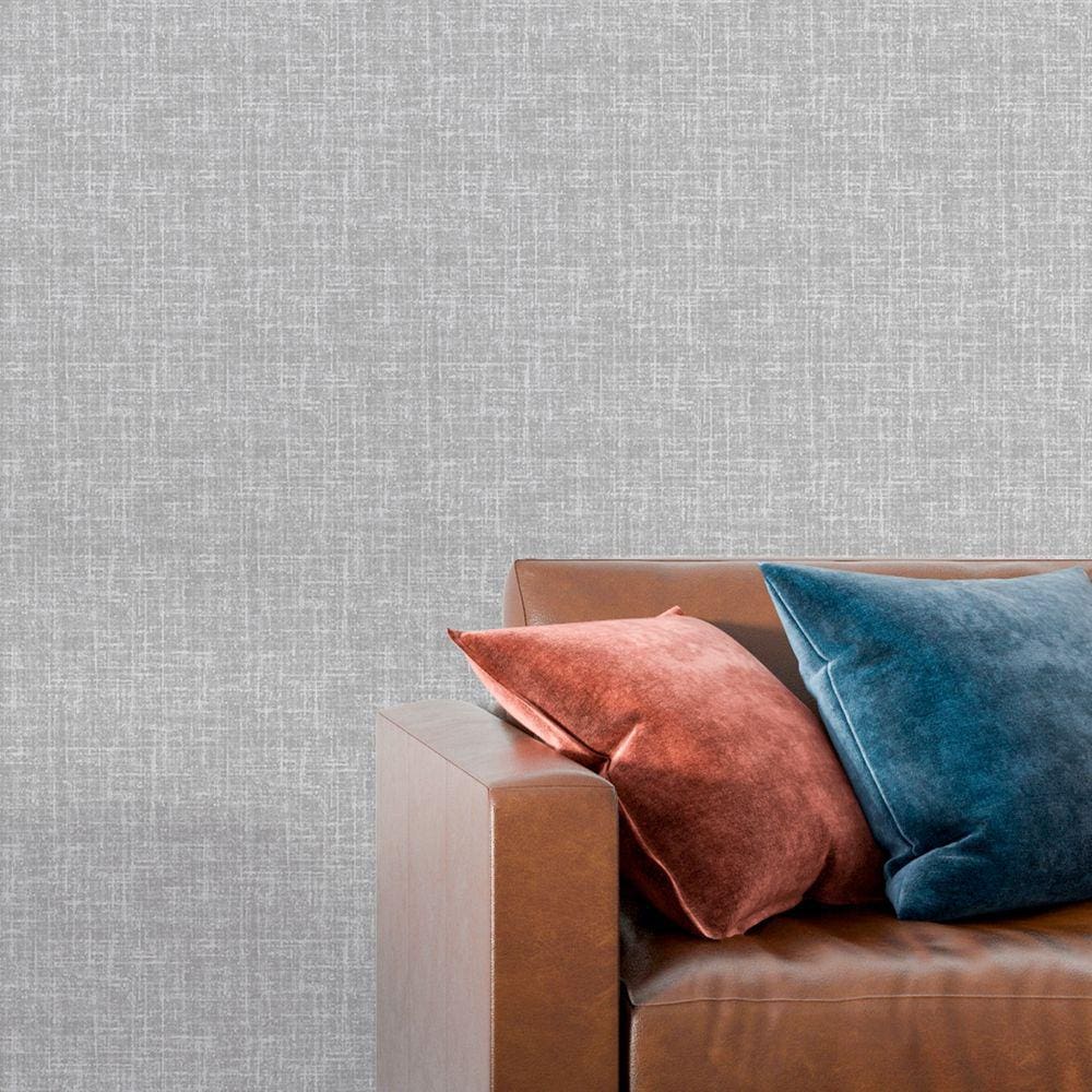 Papel de parede 3D Auto Colante efeito tecido linho cinza Realista Decorativo Vinil Quarto 15m