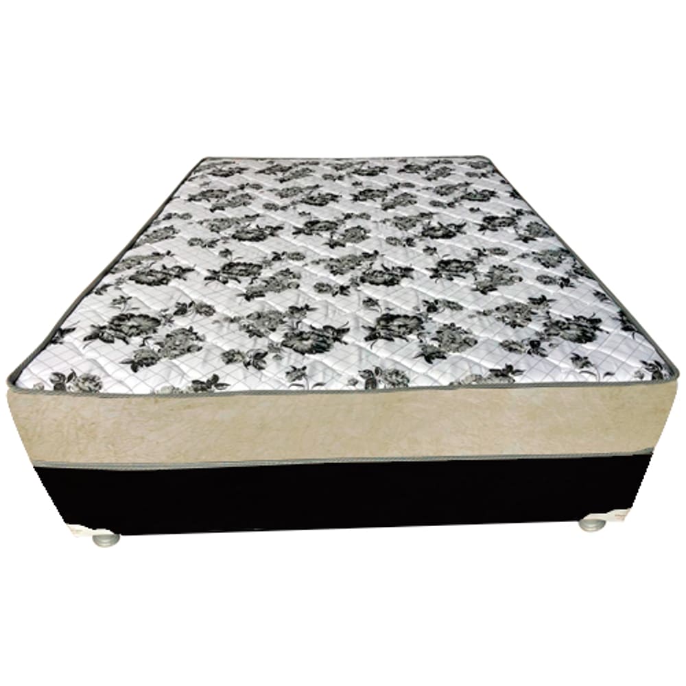 Cama Box Casal Suede Preto + Colchão Casal Suede Bege Orto Molas Bonnel 138x188x55