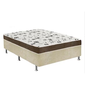 Cama Box Casal Suede Bege + Colchão Casal Suede Marrom Orto Molas Bonnel 138x188x55