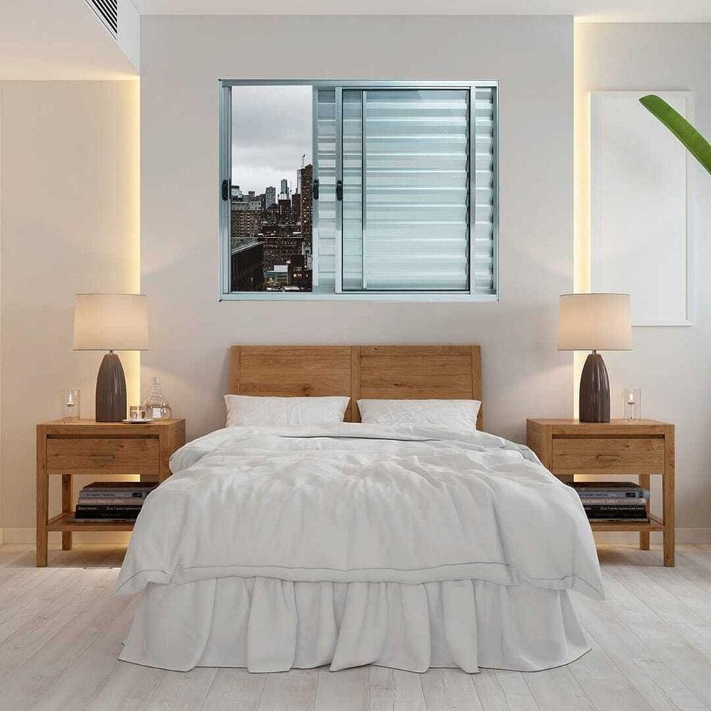 Janela Alumínio Veneziana 3 Folhas 100x100cm Marroml Brilhante Plus Lux Esquadrias Branco