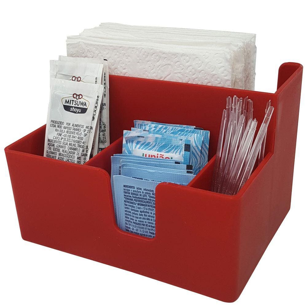 Kit 15 Portas Sachês Guardanapos Açúcar Organizador Multiuso Bancada Vermelho