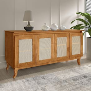 Buffet Aparador Vintage 4 Portas Madeira Tela Deltan Imbuia - Atraente Móveis