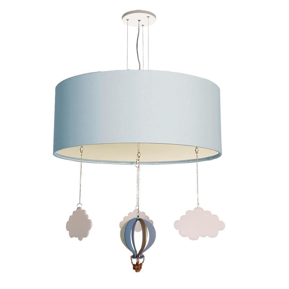 Luminária Pendente Azul 50x15cm Tecido MDF