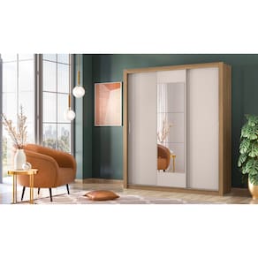 Guarda Roupa Casal 3 Portas Vero c/ Espelho 32270 Amêndola Touch / Off White Demóbile - LBMSHOP