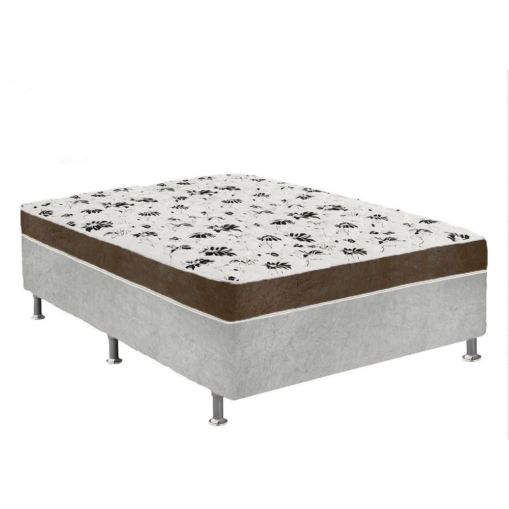 Cama Box Casal Suede Cinza + Colchão Casal Suede Marrom Orto Molas Bonnel 138x188x55