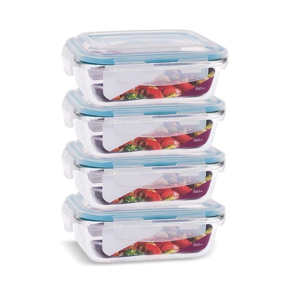 Conjunto 6 Potes Herméticos Vidro 640ml - Trava Resistente