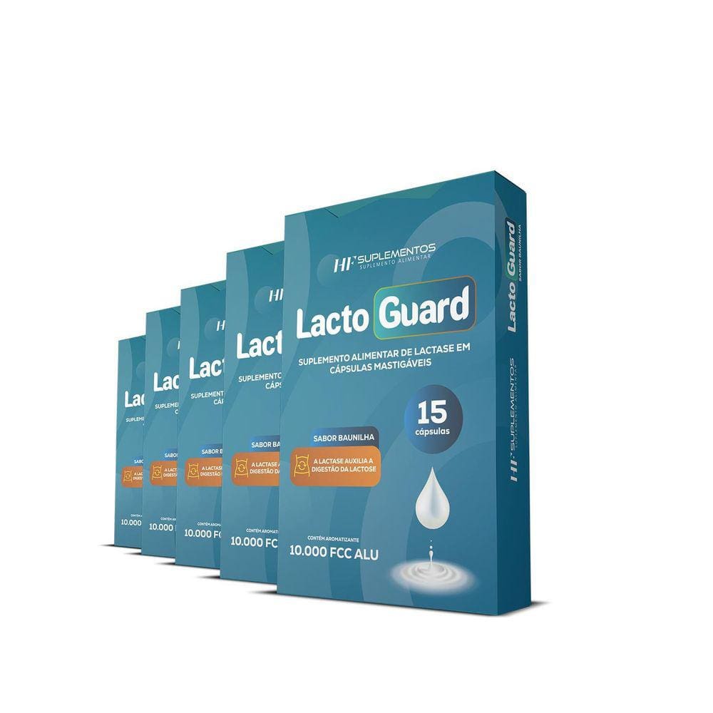 Kit 5X Lacto Guard 15 Caps Mastigável Sabor Baunilha Hf