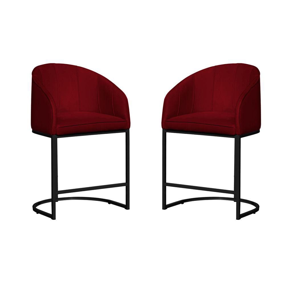 Kit 02 Poltronas Banqueta Decorativa Mia Veludo Base Metal Preta - Estopar