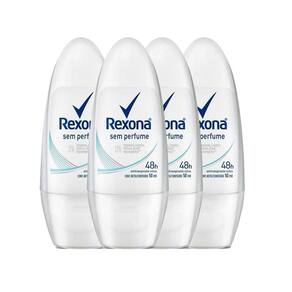 Kit Desodorante Roll On Rexona Sem Perfume 50ml - 4 Unidades
