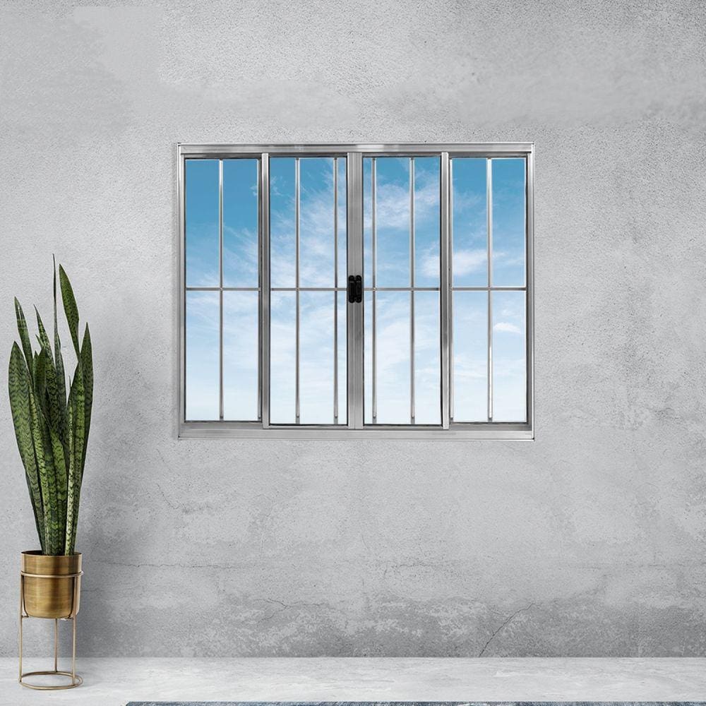 Janela Alumínio de Correr 100x150cm 4 Folhas com Grade Plus Lux Esquadrias Marroml