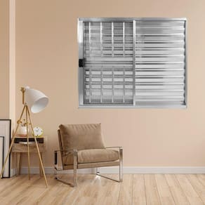 Janela Alumínio Veneziana 3 Folhas 100x120cm Com Grade Marroml Brilhante Plus Lux Esquadrias Branco