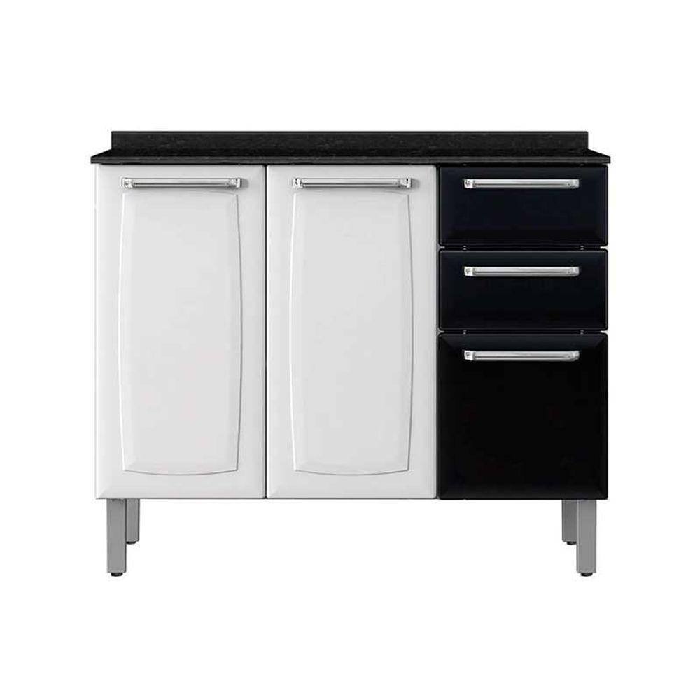 Balcão de Cozinha 3 Portas  2 Gavetas IG3G2-105 Luce Itatiaia Branco/Preto