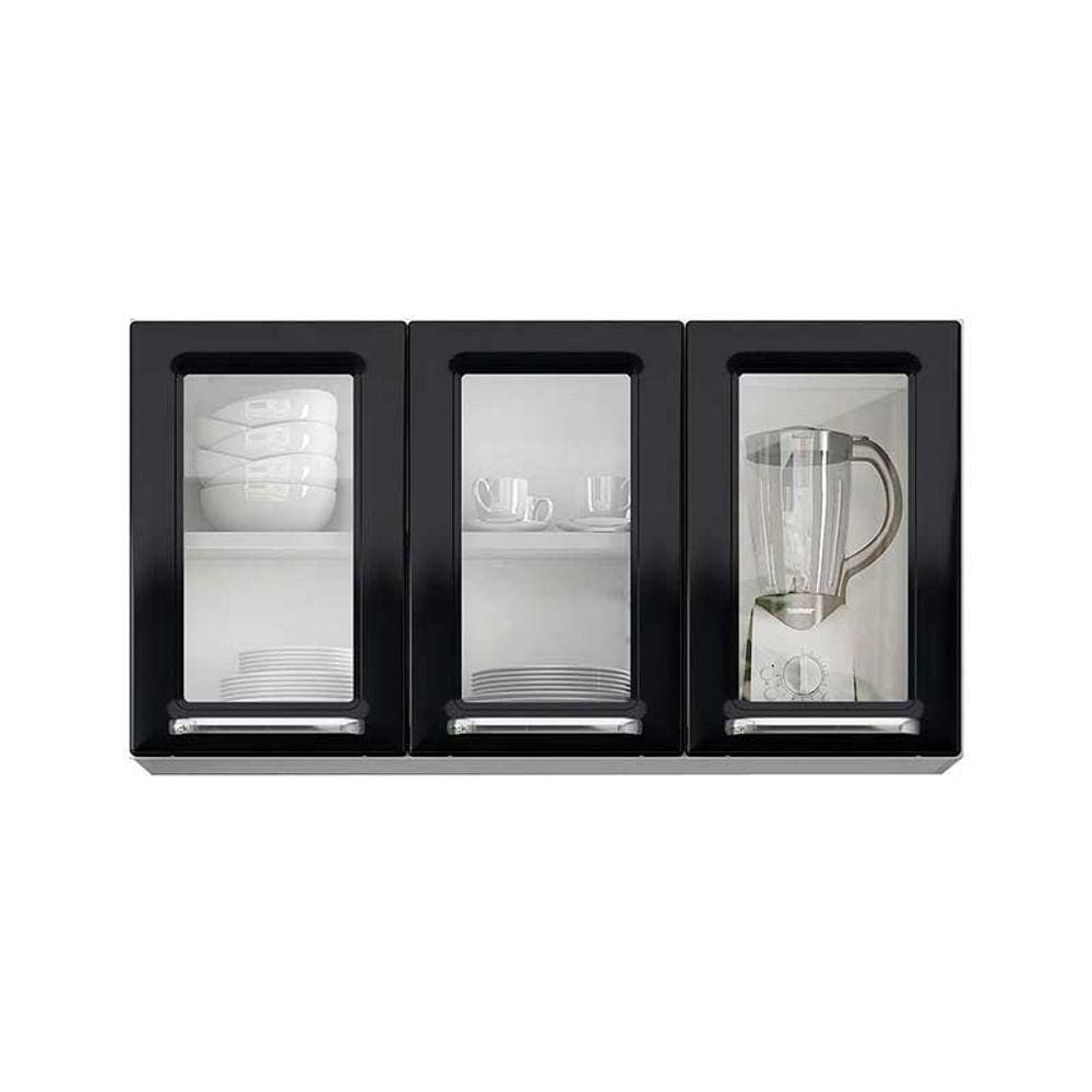 Armário Aéreo de Cozinha 3 Portas com Vidro IPV3-105 Luce Itatiaia Preto