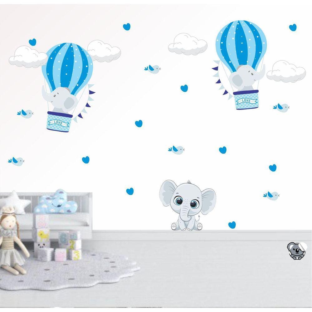 Adesivo De Parede Infantil Elefante Balões Azul
