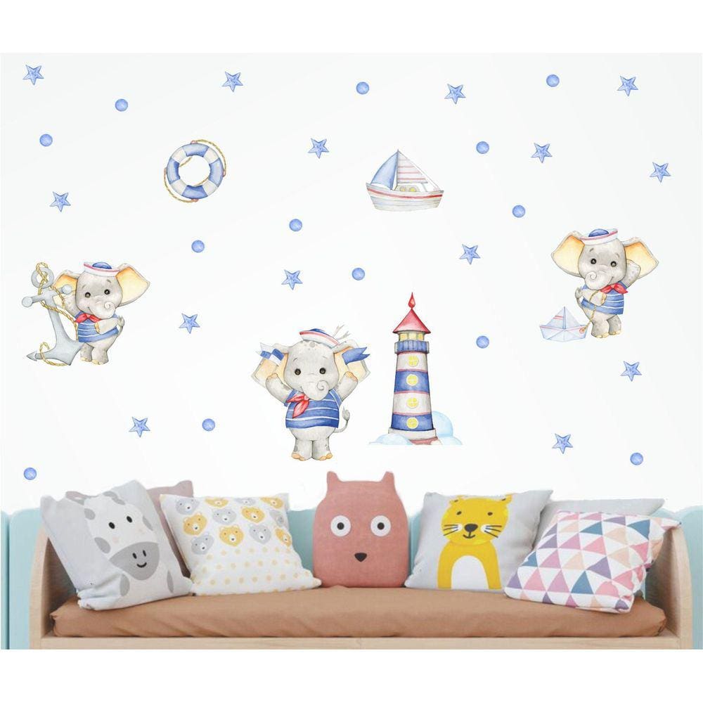 Adesivo De Parede Infantil Elefante Mrinheiro Cute
