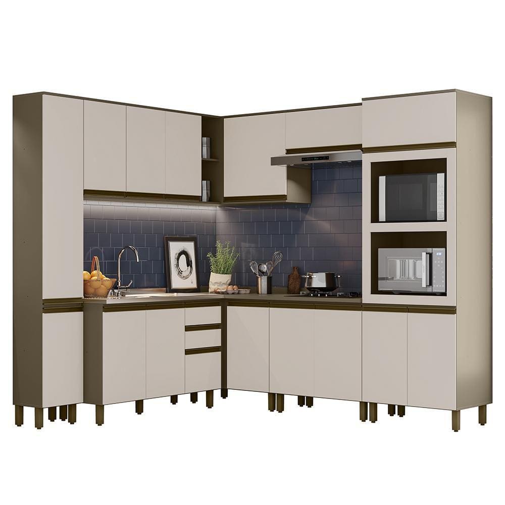Cozinha Completa de Canto Connect 8 Peças com Torre Quente 2 Fornos - Móveis Henn