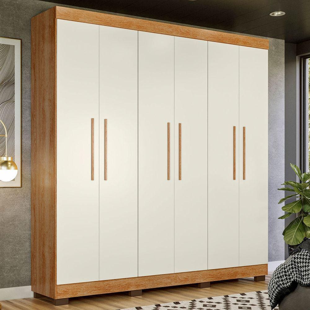 Guarda-Roupa Casal Flórida 100% Mdf 6 Portas 4 Gavetas Amadeirado/Off White 4460 - Tigus Baby