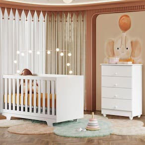 Quarto de Bebê Completo Lara 100% Mdf 4 Gavetas Branco 5353 - Tigus Baby