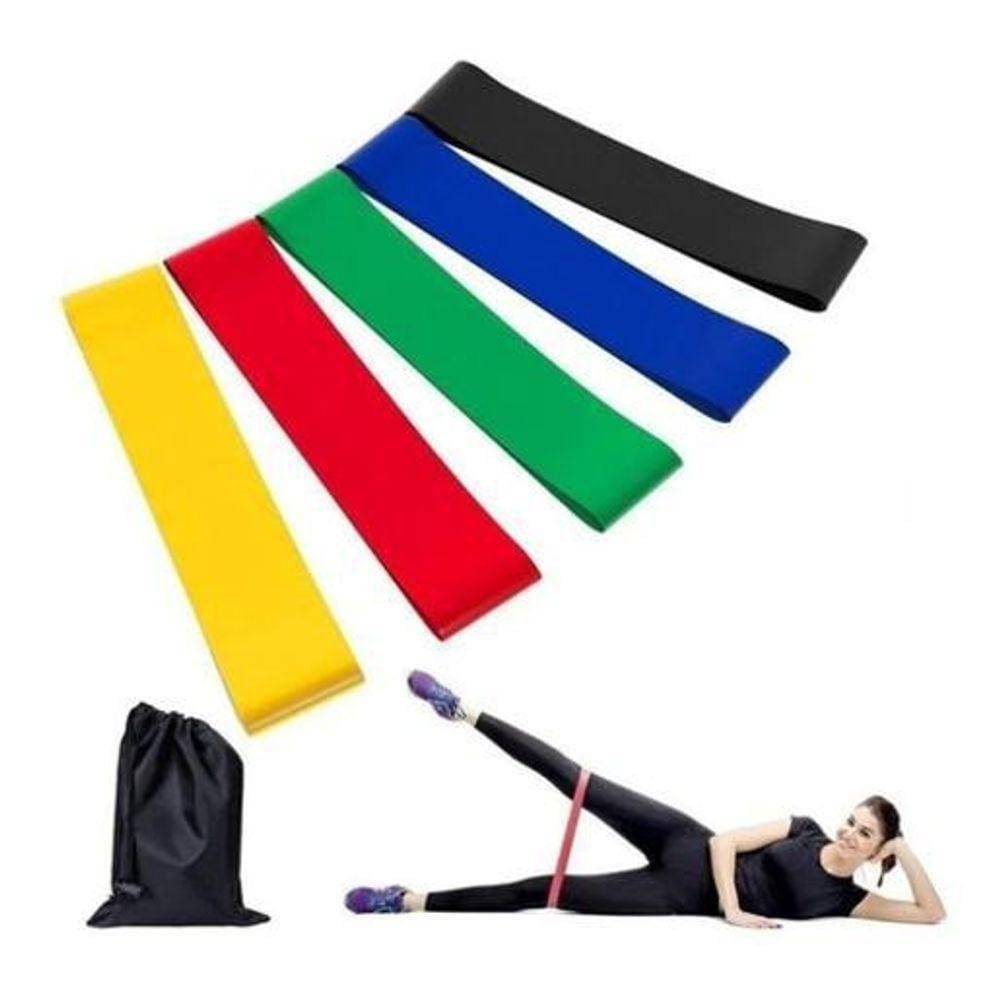 Kit 5 Faixas Elástica Band Exercícios + Tubing 11 Itens