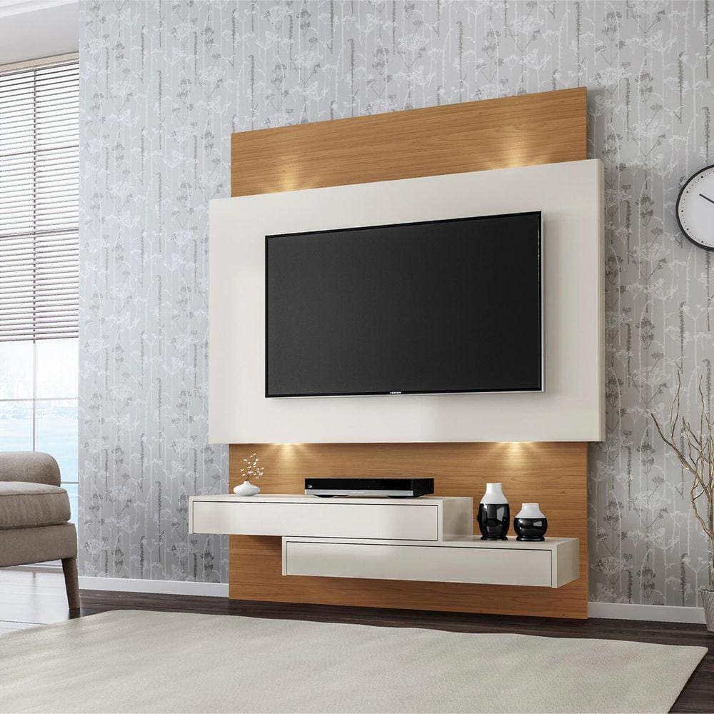 Painel para TV até 55" com LED e 2 Gavetas 100% MDF Off White e Freijó Pradel