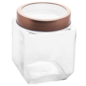 Pote de Vidro 1,2L Quadrado com Tampa Metal Mantimentos Rosé Gold Gran Gastro Lyor