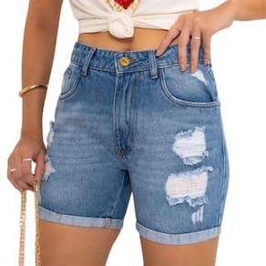 Bermuda Jeans Feminina Barra Dobrada Lumini Azul Claro 02062