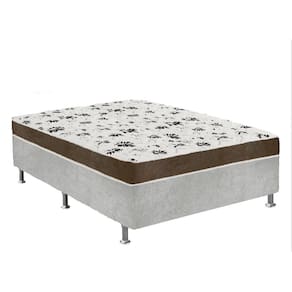 Cama Box Casal Suede Cinza + Colchão Casal Suede Marrom Espuma 138x188x55