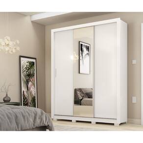 Guarda Roupa Casal 3 Portas Vero c/ Pés e Espelho 32270PE Branco Demóbile - LBMSHOP