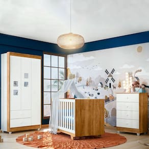 Quarto de Bebê Completo Life 100% Mdf 3 Portas 6 Gavetas Branco/Ypê 4109 - Tigus Baby