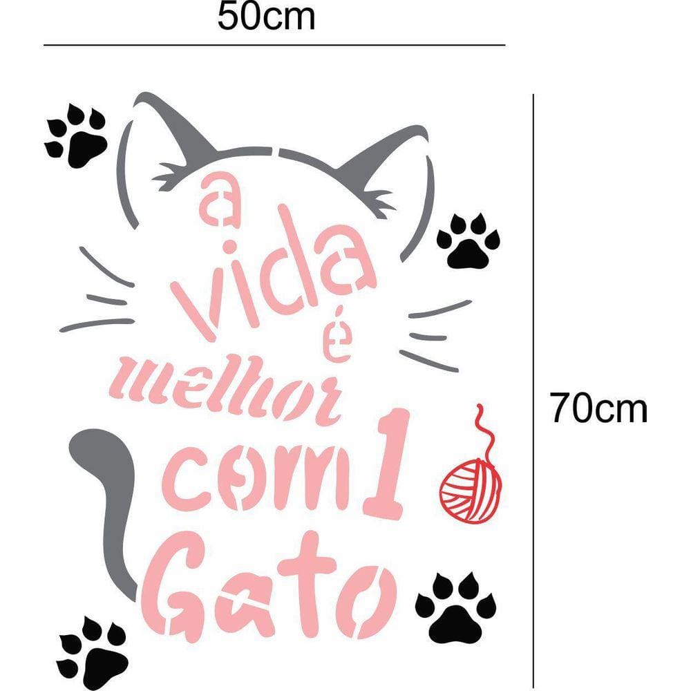 Adesivo De Parede Frase Pet - A Vida É Melhor Com 1 Gato