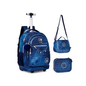 Kit Mochila Carrinho Estojo Lancheira Rebecca Bonbon Jeans