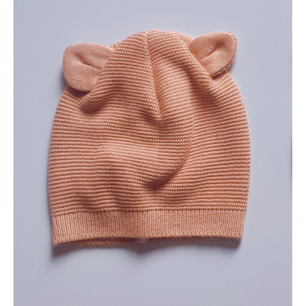 Touca bebê tricô gorro com orelhinhas de urso linha acrílica