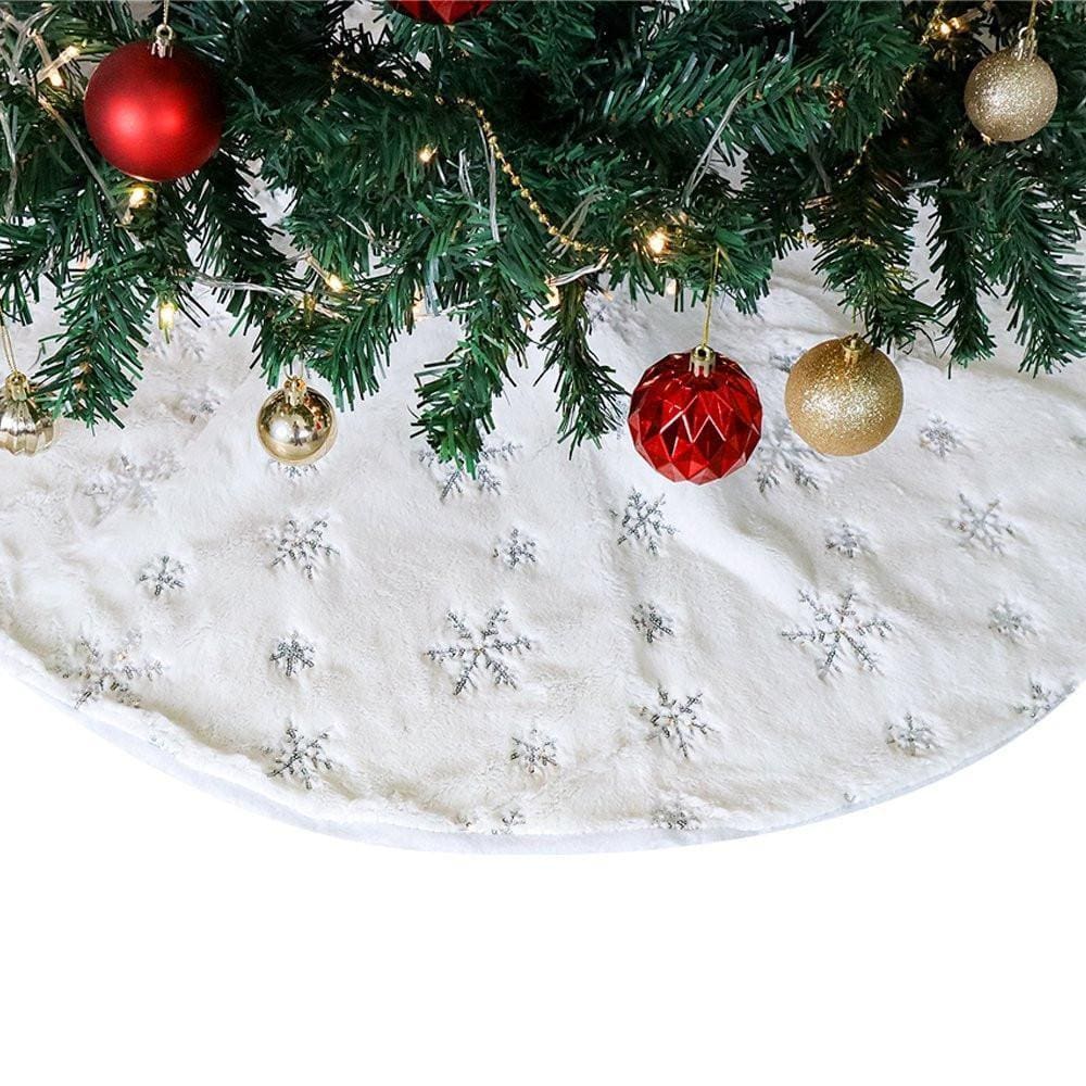 Saia para árvore de natal de veludo pelo alto branco 90cm