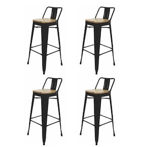 Kit 4 Banquetas Altas Com Assento De Madeira Tolix Preto Preto