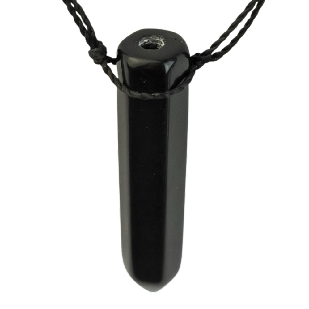 Colar Obsidiana Negra Ponta Difusor Aromaterapia Ranhurado