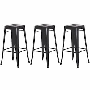 Kit 3 Banquetas Alta Para Bar Balcão Bancada Pub Bistrô Cozinha Americana Tolix Iron Industrial Preto