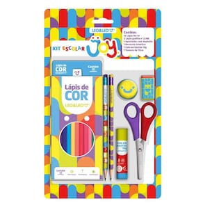 Kit Escolar 6 Peças 2 Lápis + 12 Lápis de Cor Joy Leo&Leo