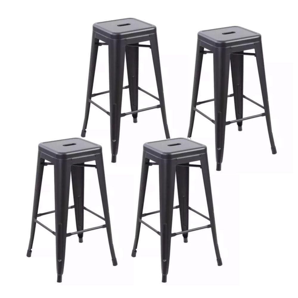 Kit Com 4 Banquetas Tolix Iron Aço Carbono Industrial - Preto