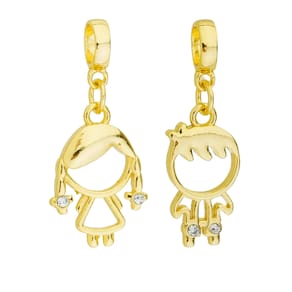 Kit Casal Pingente Berloque Filhos Menina e Menino Para Pandora Banhado a Ouro 18k
