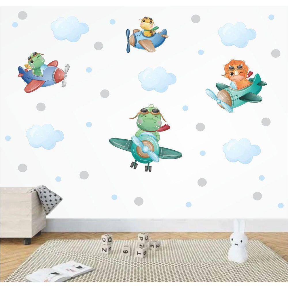 Adesivo De Parede Infantil Dinossauro Aviador Cute
