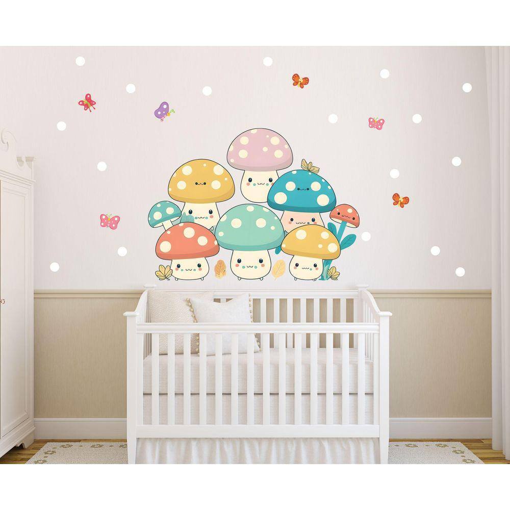 Adesivo De Parede Infantil Cogumelos Cute E Borboletas