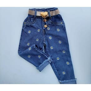 Calça jeans  bordada - modinha menina