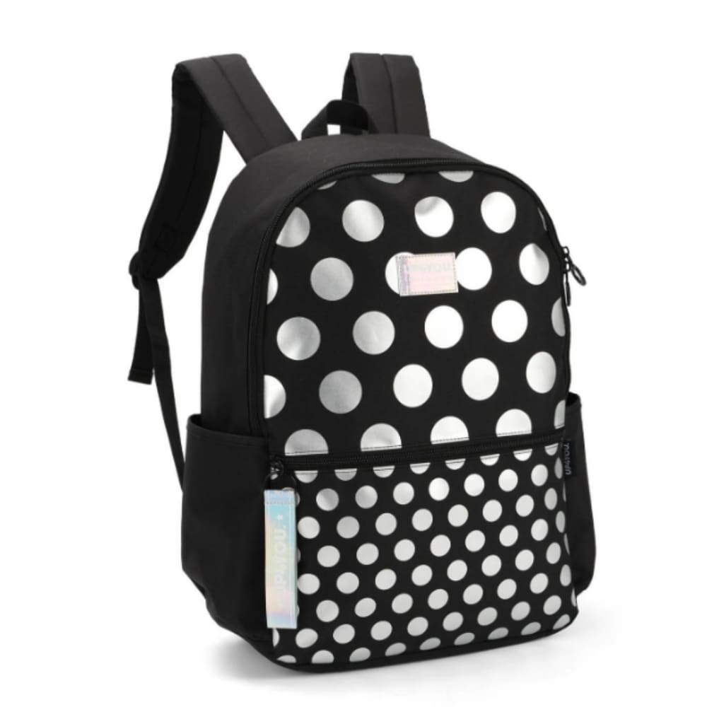 Mochila Juvenil Preta C/ Bolinhas Prata Up4you