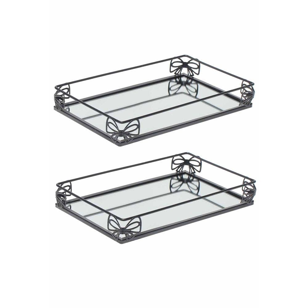 Kit 2 Bandeja Metal Espelho Lavabo Banheiro 27x16cm Preto