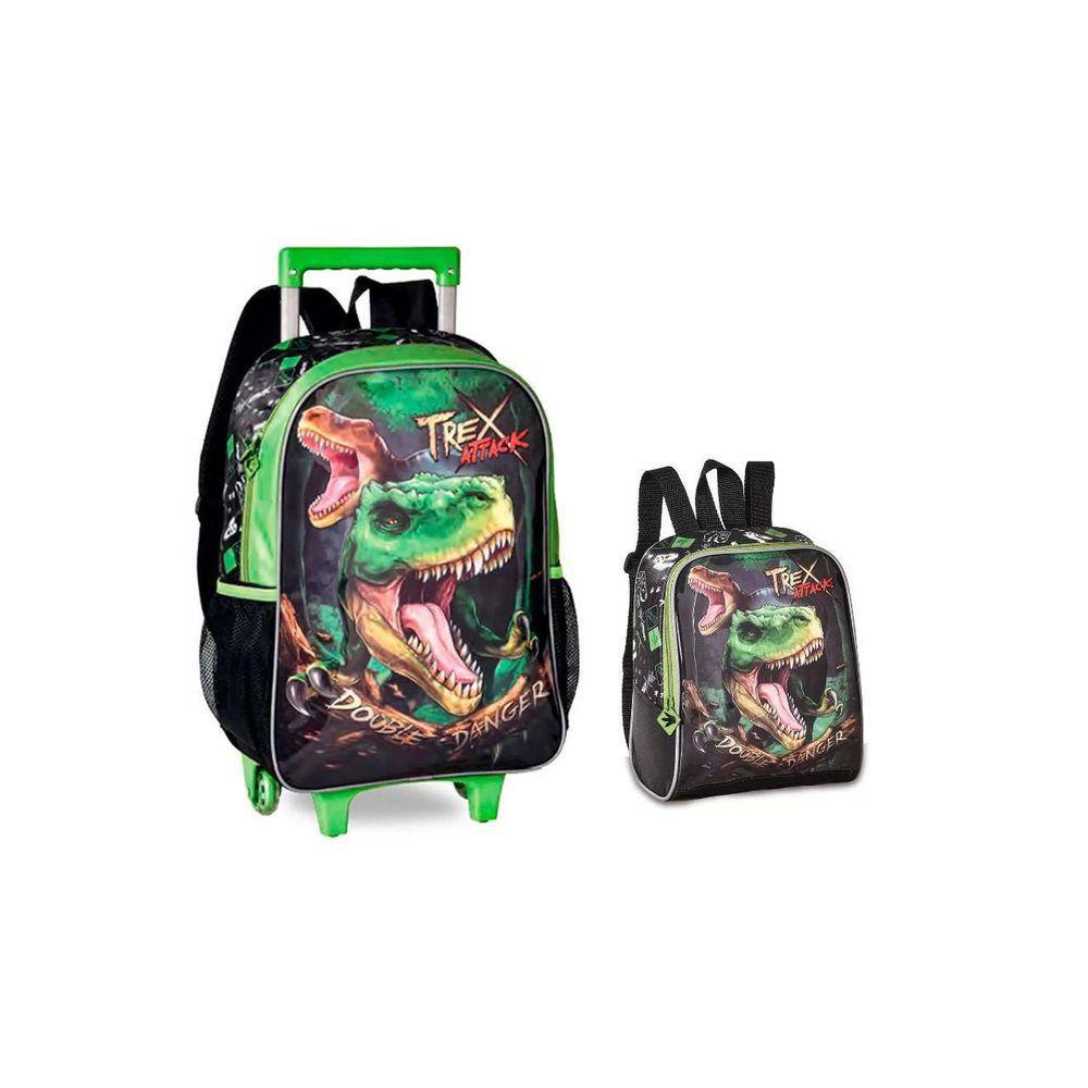 Kit Escolar Dinossauro Mochila Rodas Costas + Lancheira
