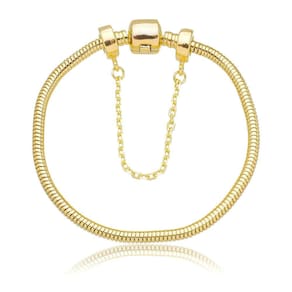 Pulseira Berloque Com Trava de Segurança Banhado a Ouro 18k