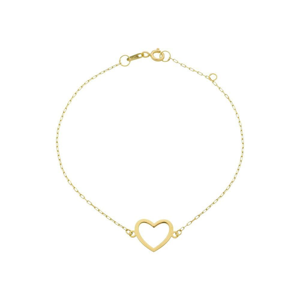 Pulseira Feminina De Ouro 18k Cadeado Coração 18cm