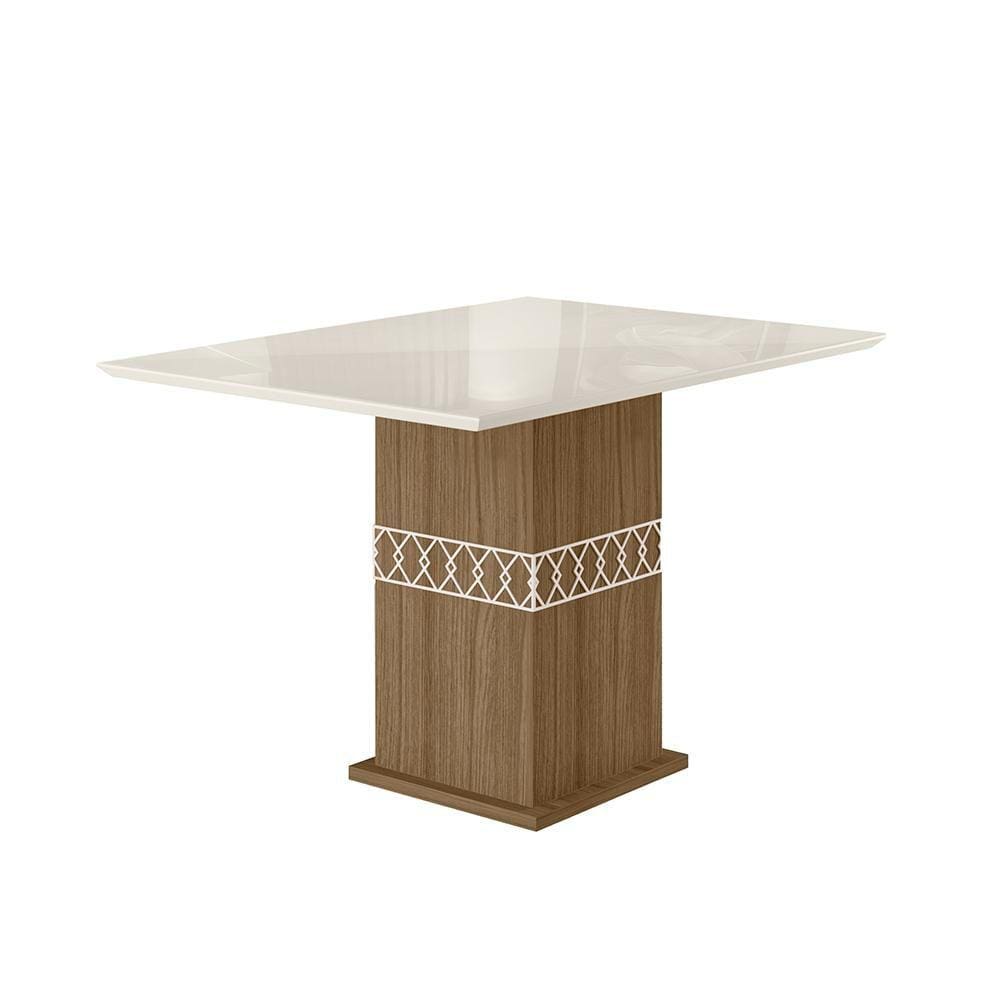 Mesa de Jantar 4 Lugares Tampo com Vidro Modena Carvalho Off-White